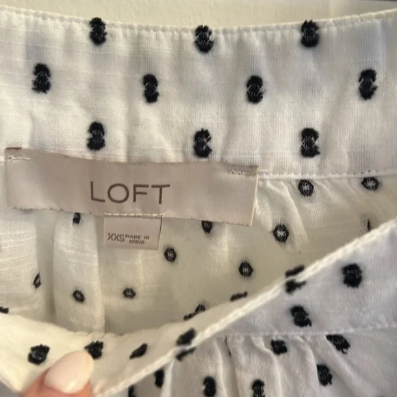 Loft Clip Sleeve Square Neck Puff Short Sleeve Top Black White Swiss Dot - Picture 3 of 5